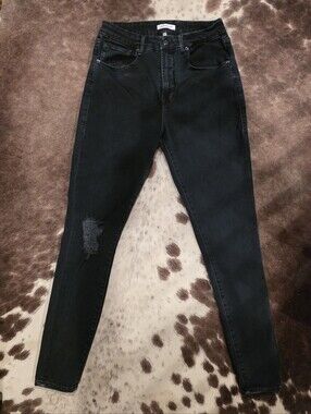 Good American Good Legs Black Distressed Skinny Jeans Size 10/30